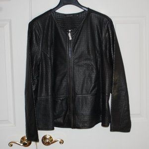 H by Halston Cropped Perforated Leather Jacket